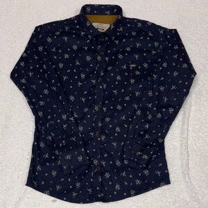 Charlee Navy Blue floral long sleeve Button Down Shirt boys 8